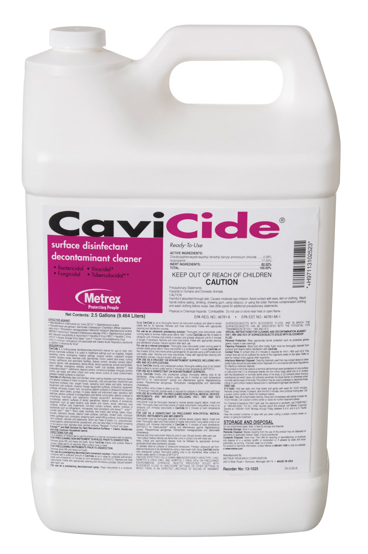 Metrex 13-1025 CaviCide Surface Disinfectant Decontaminant 2.5 Gallon Bottle Metrex 13-1025 CaviCide Surface Disinfectant Decontaminant 2.5 Gallon Bottle